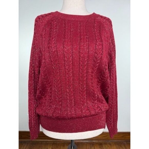 Athleta Womens Red Cable Knit Sweater Medium - Picture 3 of 8